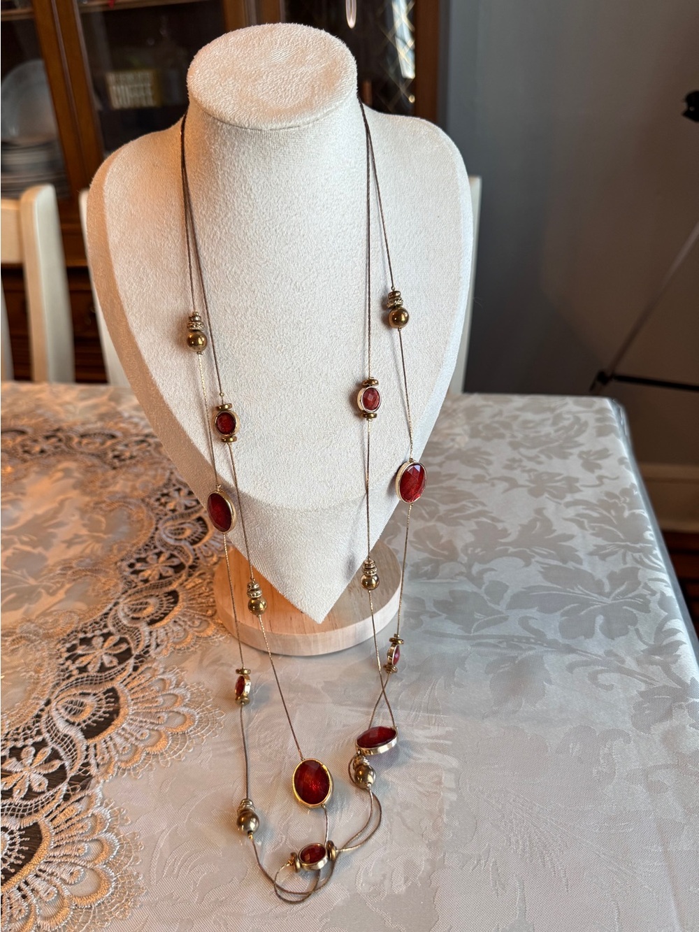 1928 Jewelry Co. 1946 Multi-Strand Red Station Necklace – As Is
